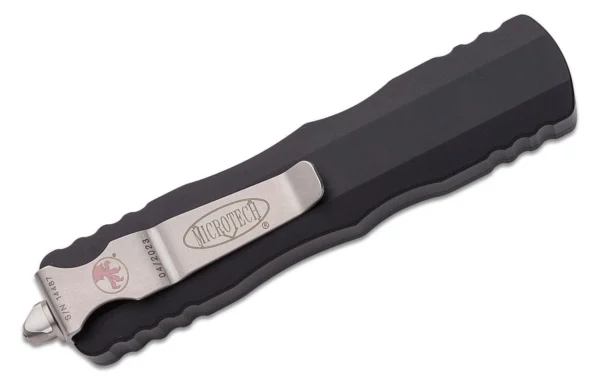 Microtech 225-10 Dirac AUTO OTF Knife 2.92" Stonewashed Double Edge Dagger Blade, Black Aluminum Handles - Image 4