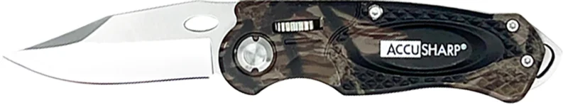 AccuSharp 704C Sport 3" Folding Plain Stainless Steel Blade/Camo Anodized Aluminum Handle Includes Belt Clip