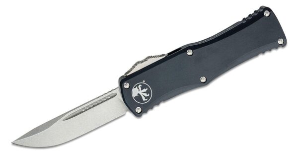 Microtech 703-10 Hera OTF AUTO Knife 3.125" Stonewashed Drop Point Blade, Black Aluminum Handles