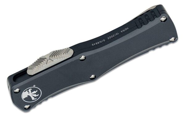 Microtech 703-10 Hera OTF AUTO Knife 3.125" Stonewashed Drop Point Blade, Black Aluminum Handles - Image 3