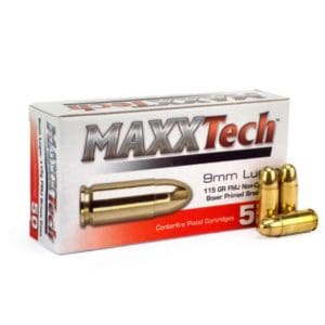 MAXXTech 9mm Luger Ammunition 50 Rounds FMJ 115 Grains