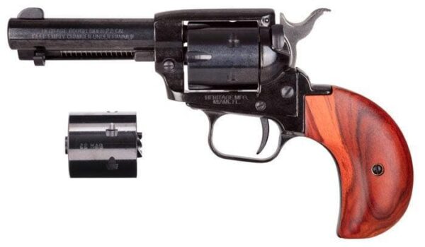 Heritage Rough Rider Revolver Single Action Army 22LR And 22WMR 3.75" Barrel Alloy Blue Wood 6 Round Bird's Head Grips Fired Case Right Hand Fixed Sights