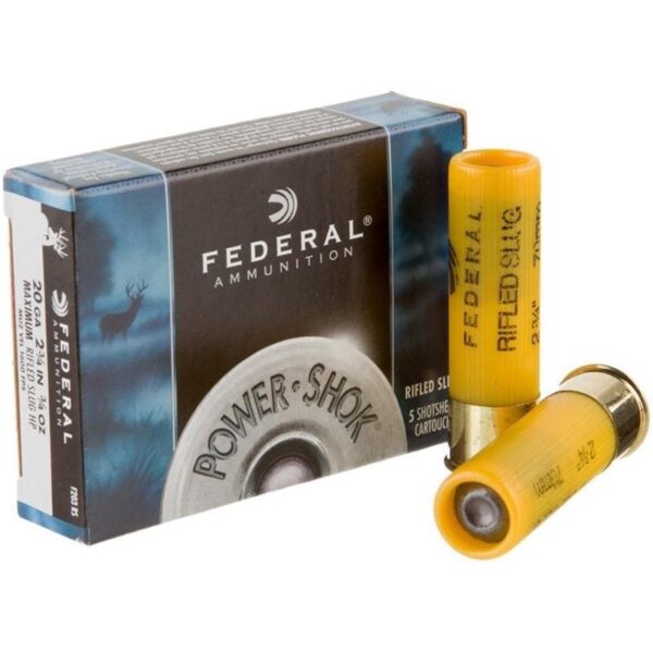 Federal Power-Shok 20 Gauge Ammunition 2-3/4" 3/4oz Rifled HP Slug 1600fps