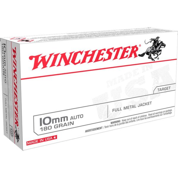 Winchester USA 10mm Auto Ammunition 50 Rounds 180 Grain Full Metal Jacket Flat Nose 1080fps