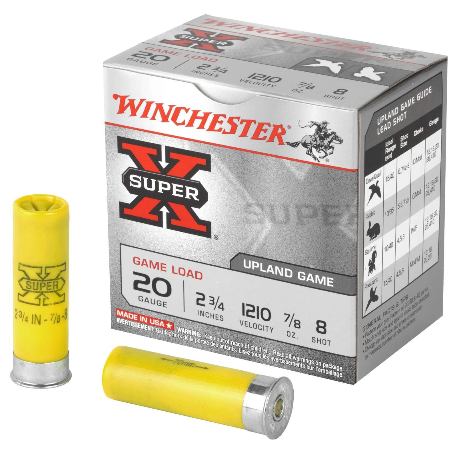 Winchester Super-X Game Load Ammunition 20 Gauge 2-3/4" 7/8 oz #8 Shot Box of 25
