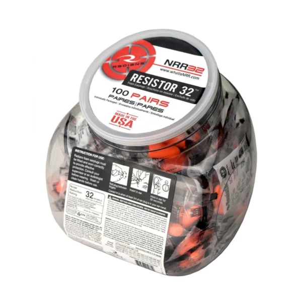 Radians Resistor® 32 Disposable Foam Earplugs - Jar of 100 Uncorded